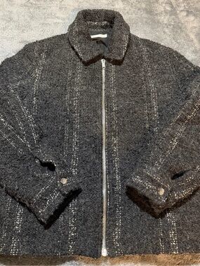 Zara Black wool Textured Bouclé Zip Jacket